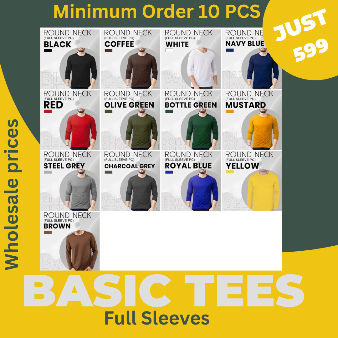 Premium Basic Full Sleeve T Shirt   (Pack of 10 Pcs)