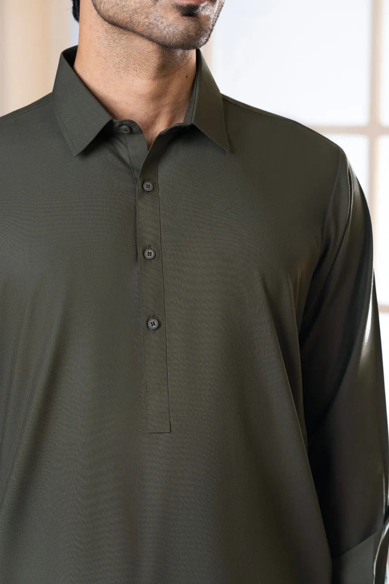 Premium Blended Shalwar Kameez ( OLIVE )