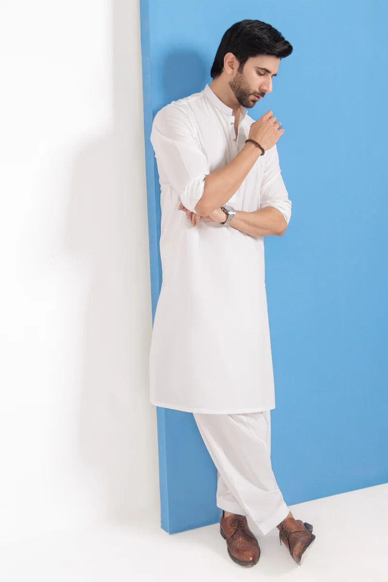 Premium Blended Kurta Shalwar ( Off White )