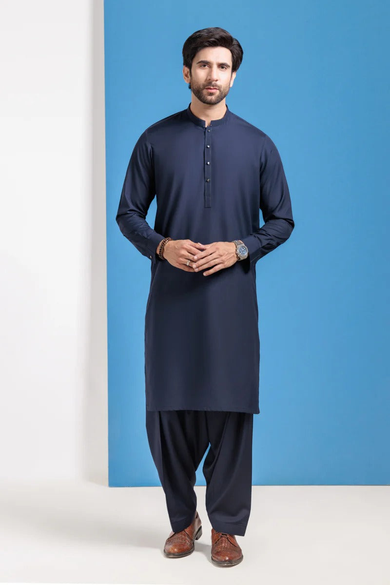 Premium Blended Kurta Shalwar ( Navy Blue )