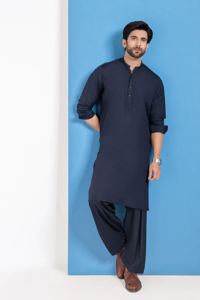 Premium Blended Kurta Shalwar ( Navy Blue )