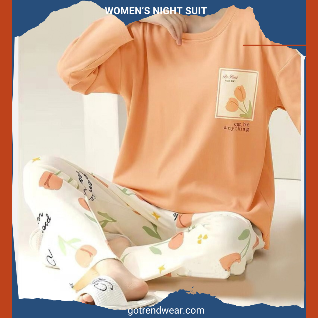 Women’s Trendy Printed Night Suits '' Peach & White 12 ''