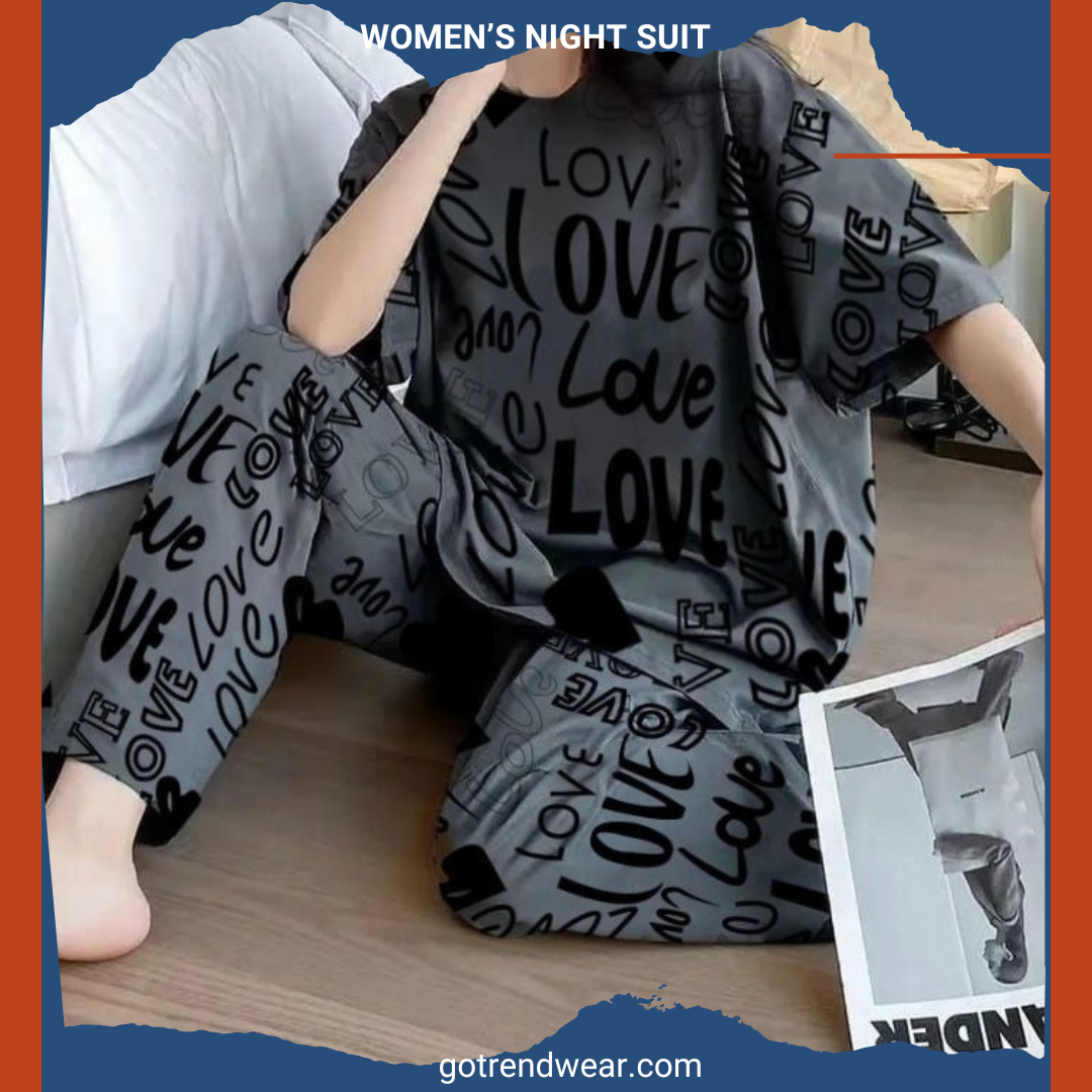 Women’s Trendy Printed Night Suits '' Grey & Grey 13 ''