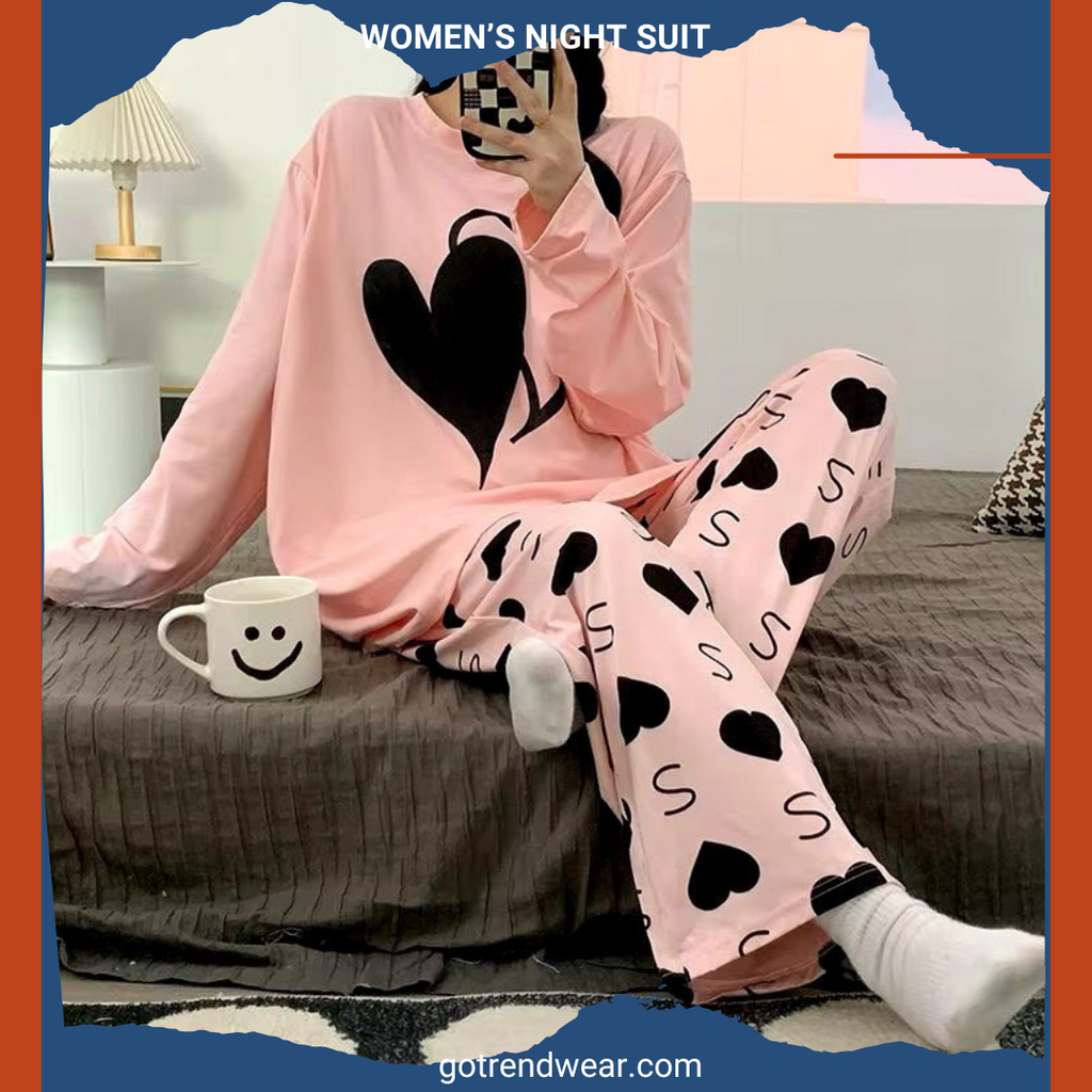 Women’s Trendy Printed Night Suits '' Pink & Pink 17 ''