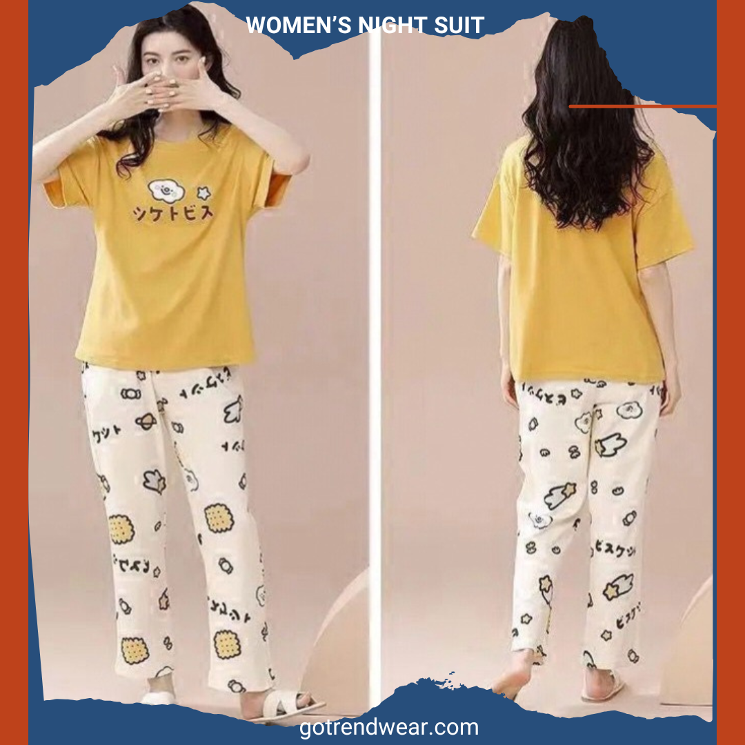 Women’s Trendy Printed Night Suits  '' Yellow & White 02 ''