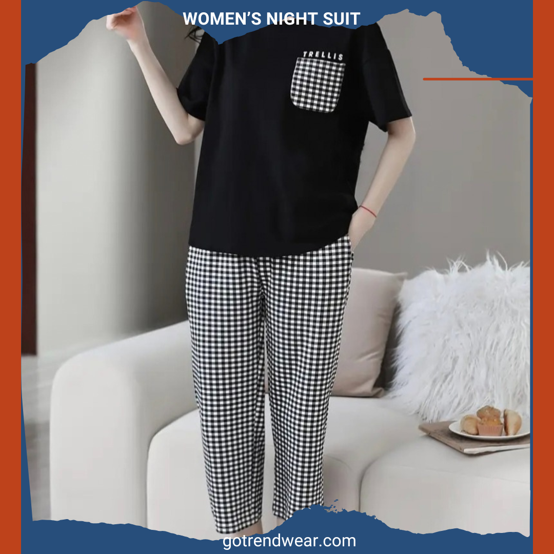 Women’s Trendy Printed Night Suits  '' Black & Grey 03 ''