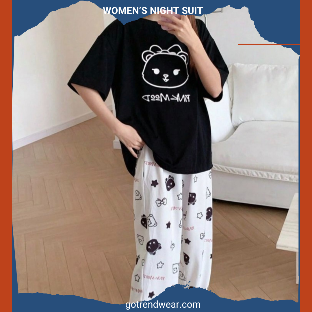 Women’s Trendy Printed Night Suits  '' Black & White 05 ''