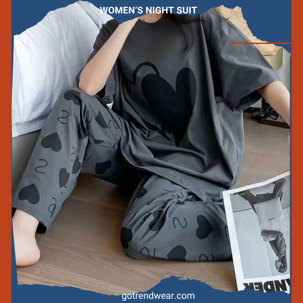 Women’s Trendy Printed Night Suits '' Grey & Grey 07 ''