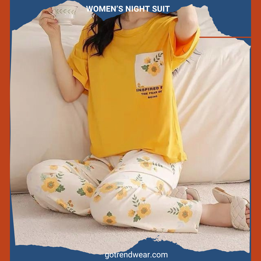 Women’s Trendy Printed Night Suits '' Yellow & White 08 ''