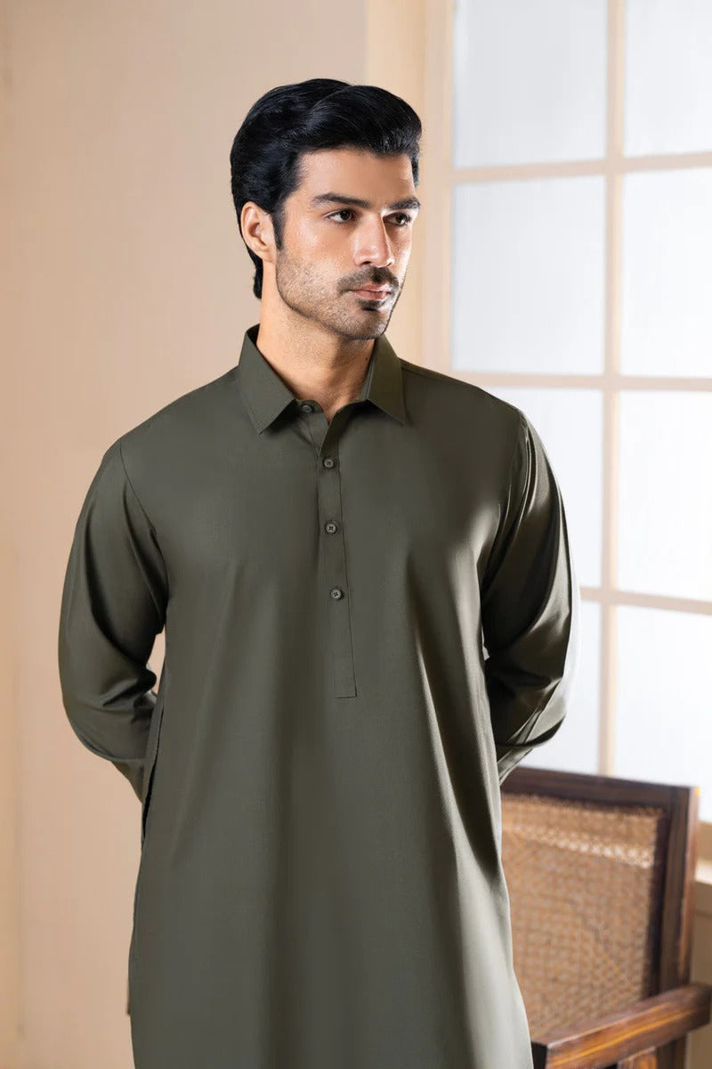 Premium Blended Shalwar Kameez ( OLIVE )